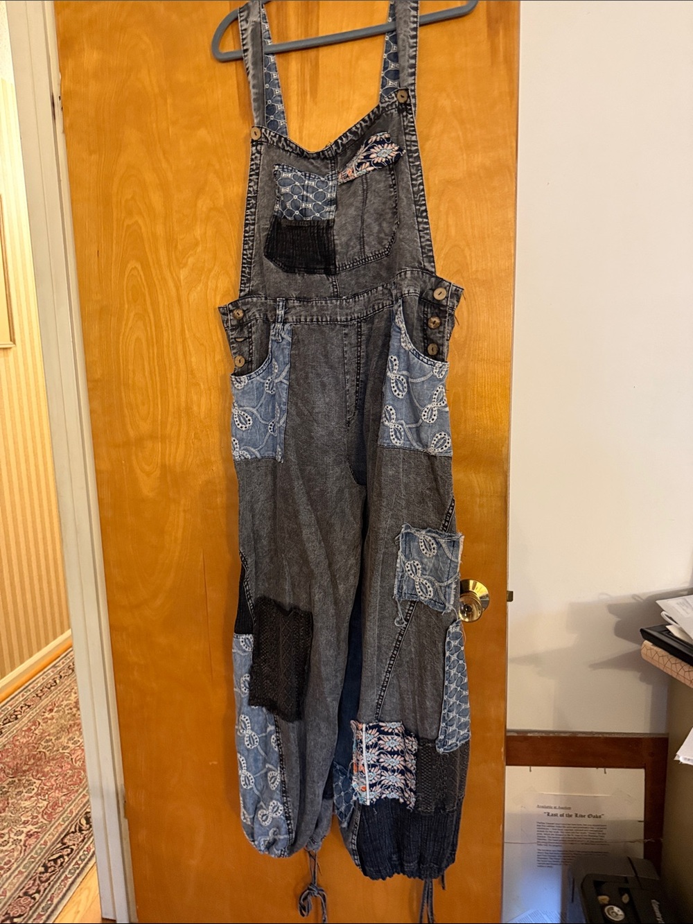 Oli & Hali Gray/Black Mixed Media Acid-Wash Denim Overalls NWT